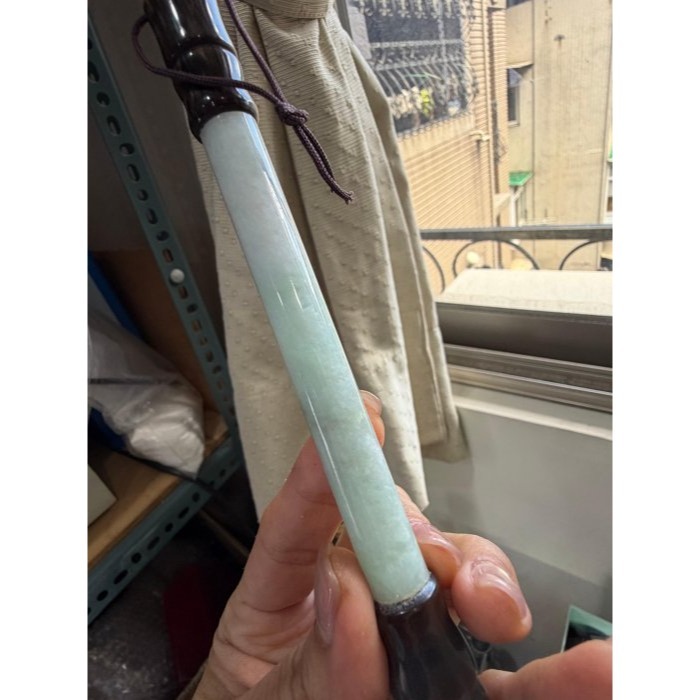 天然A貨緬甸玉 細潤飄花筆定乾坤翡翠玉毛筆 完美透光11咪粗桿 23公分長 6公分筆頭-細節圖4