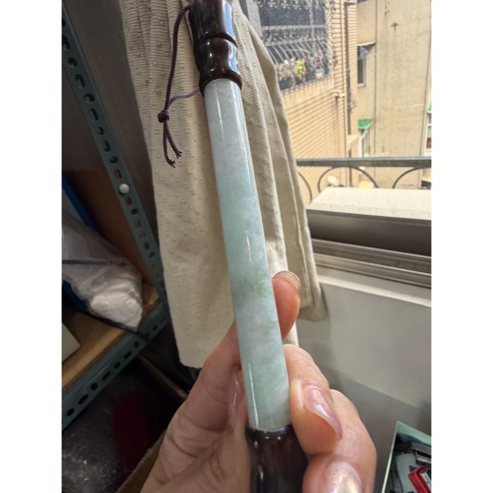 天然A貨緬甸玉 細潤飄花筆定乾坤翡翠玉毛筆 完美透光11咪粗桿 23公分長 6公分筆頭-細節圖5
