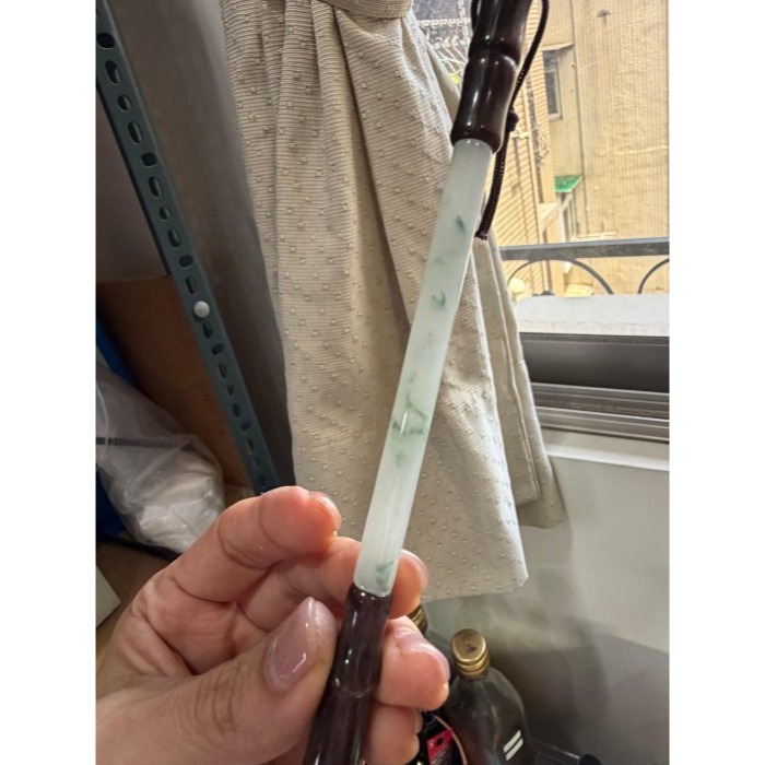 天然A貨緬甸玉 收藏級 冰飄花筆下生輝翡翠玉毛筆 冰芙蓉底庄 滿滿藍花增彩 完美透光 小楷2公分筆頭 18公分長-細節圖4