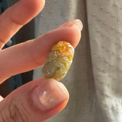 天然A貨緬甸玉 冰潤橘紅黃漸變手工環繞微雕一條龍翡翠龍珠/頂珠 老熟冰紅帶滿色梨黃冰肉-細節圖5