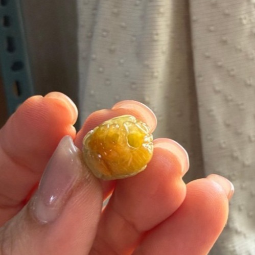 天然A貨緬甸玉 冰潤橘紅黃漸變手工環繞微雕一條龍翡翠龍珠/頂珠 老熟冰紅帶滿色梨黃冰肉-細節圖7