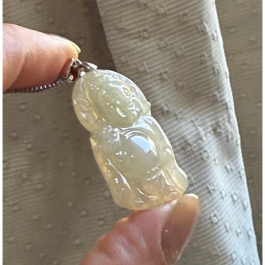 天然A貨緬甸玉 冰梨黃滿色財神翡翠玉墜 有厚度肚圓澎有財 法像和藹 色勻稱冰透光 配戴無壓力大小-細節圖2