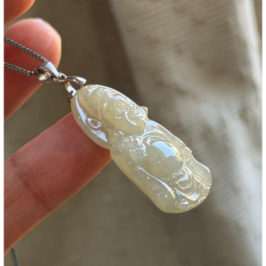 天然A貨緬甸玉 冰梨黃滿色財神翡翠玉墜 有厚度肚圓澎有財 法像和藹 色勻稱冰透光 配戴無壓力大小-細節圖3