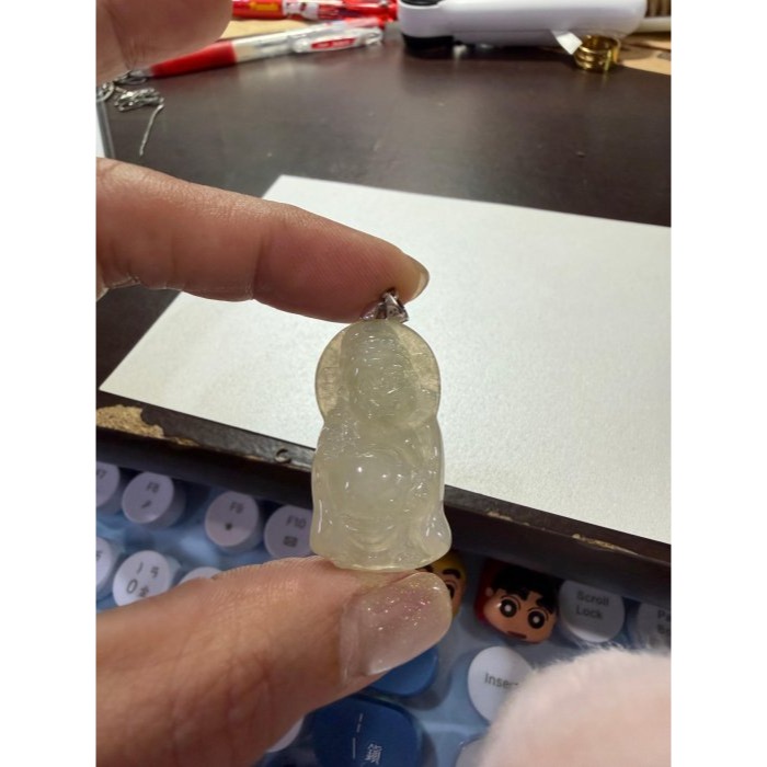 天然A貨緬甸玉 冰梨黃滿色財神翡翠玉墜 有厚度肚圓澎有財 法像和藹 色勻稱冰透光 配戴無壓力大小-細節圖10