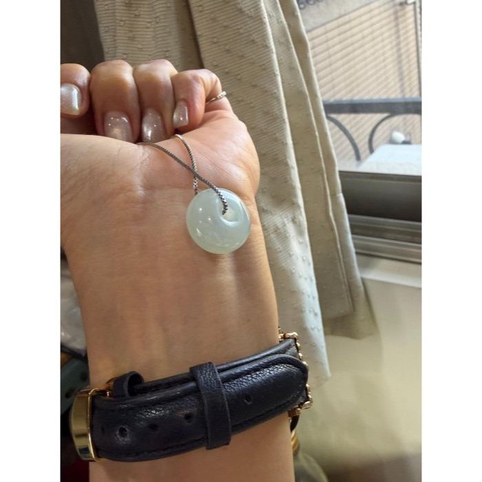 天然A貨緬甸玉 冰種老形膠珠平安扣翡翠玉墜 起光感冰膠底妝 淺晴綠底色 9.6咪飽胖甜甜圈-細節圖3