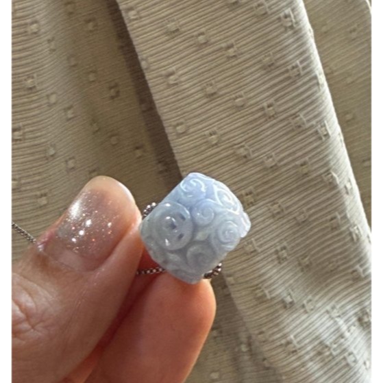 天然A貨緬甸玉 冰潤亮紫俏綠15.3mm雕花翡翠桶珠/頂珠 水潤無晶體 看的見紫 精緻雕紋工藝-細節圖2