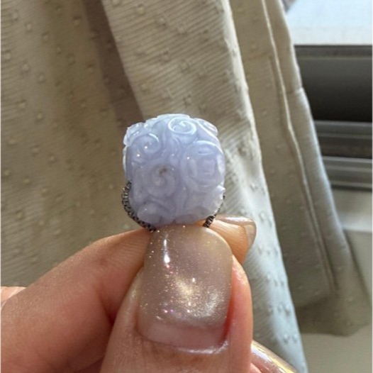 天然A貨緬甸玉 冰潤亮紫俏綠15.3mm雕花翡翠桶珠/頂珠 水潤無晶體 看的見紫 精緻雕紋工藝-細節圖4