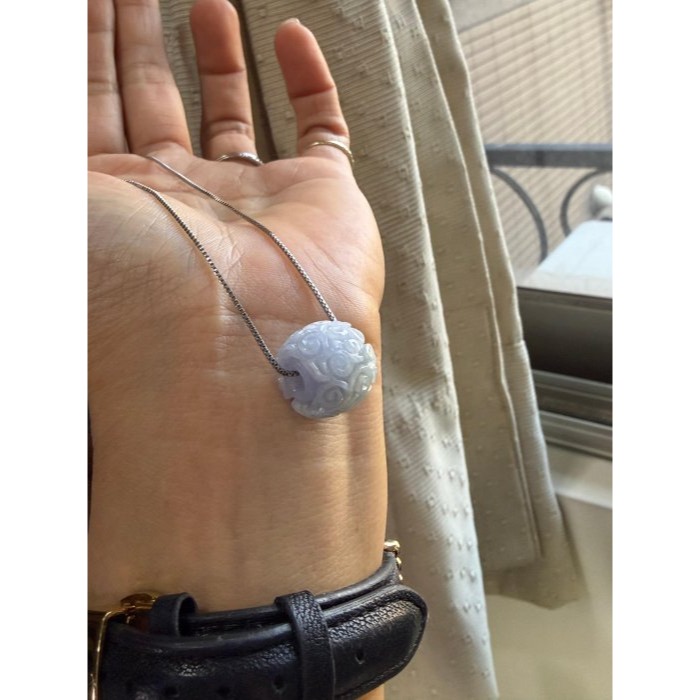 天然A貨緬甸玉 冰潤亮紫俏綠15.3mm雕花翡翠桶珠/頂珠 水潤無晶體 看的見紫 精緻雕紋工藝-細節圖10