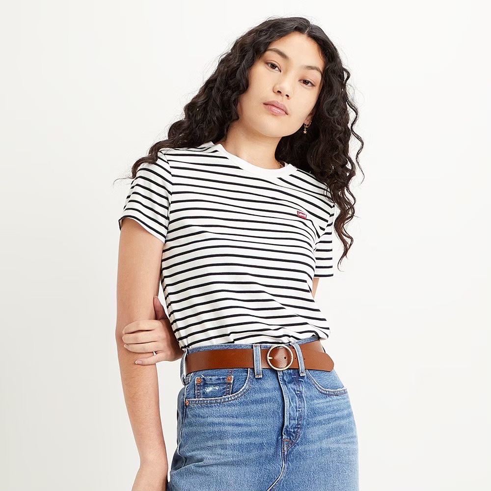 Levis 條紋短袖T恤 迷你Logo刺繡布章 Levi’s t shirt t恤 二手衣-細節圖2