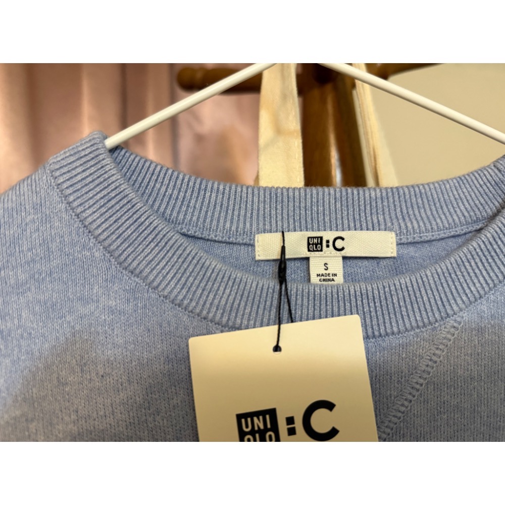 Uniqlo 優衣庫 女裝 柔滑棉圓領針織衫（長袖） 冬裝 長袖上衣 上衣 保暖衣 水藍色-細節圖2
