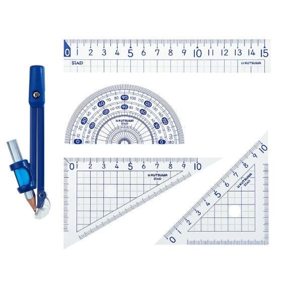 【現貨-日本Kutsuwa】STAD 數學尺規五件組 大數字 圓規 直尺 量角器 三角尺  （附收納盒）開學用品-細節圖2