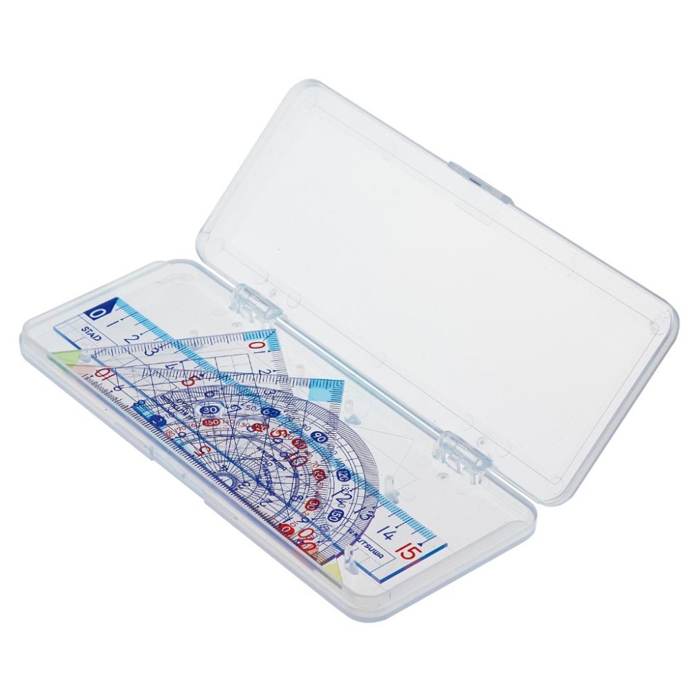 【現貨-日本Kutsuwa】STAD 數學尺四件組 直尺 三角板 量角器 四件組 （附收納盒）AP01A-細節圖2