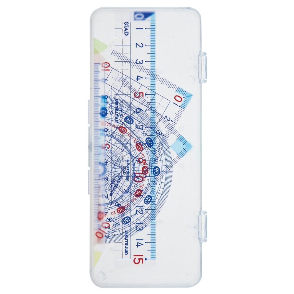 【現貨-日本Kutsuwa】STAD 數學尺四件組 直尺 三角板 量角器 四件組 （附收納盒）AP01A-細節圖3