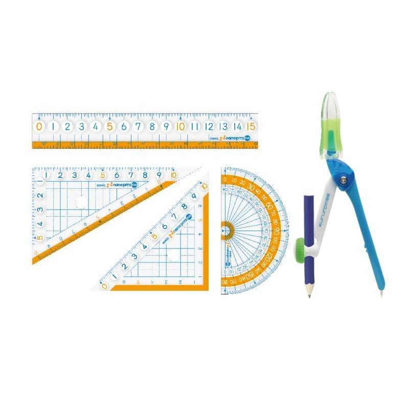 【現貨-日本SONiC】學童用大數字  數學尺4件組  尺規5件組 尺套組 量角器 圓規 直尺 三角板（盒裝好收納）-細節圖5