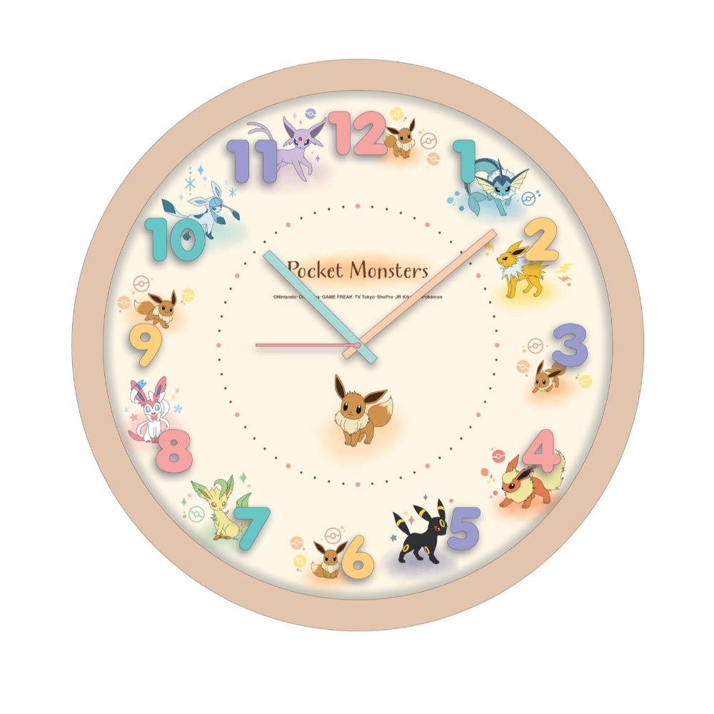 【日本正版】圓形掛鐘 立體數字 連續秒針無滴答聲 禮物 生日禮物 三麗鷗 寶可夢-規格圖7
