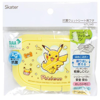 【現貨-日本SKATER】銀離子抗菌 濕紙巾蓋 寶可夢 皮卡丘 按壓式一鍵式輕鬆打開