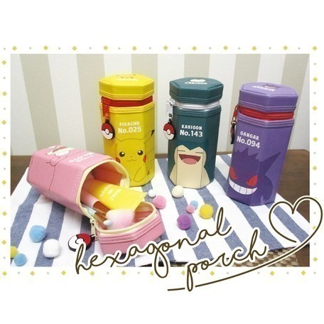 【現貨-日本正版】 寶可夢 六角型筆袋 收納包 鉛筆盒 皮卡丘 卡比獸 耿鬼 夢幻 傑尼龜-細節圖5