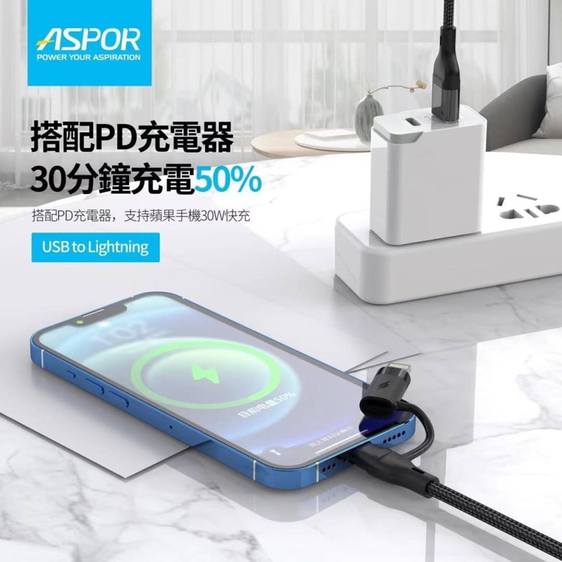 丞皇3C【ASPOR】四合一快充數據線 PD快充大功率100W-細節圖3