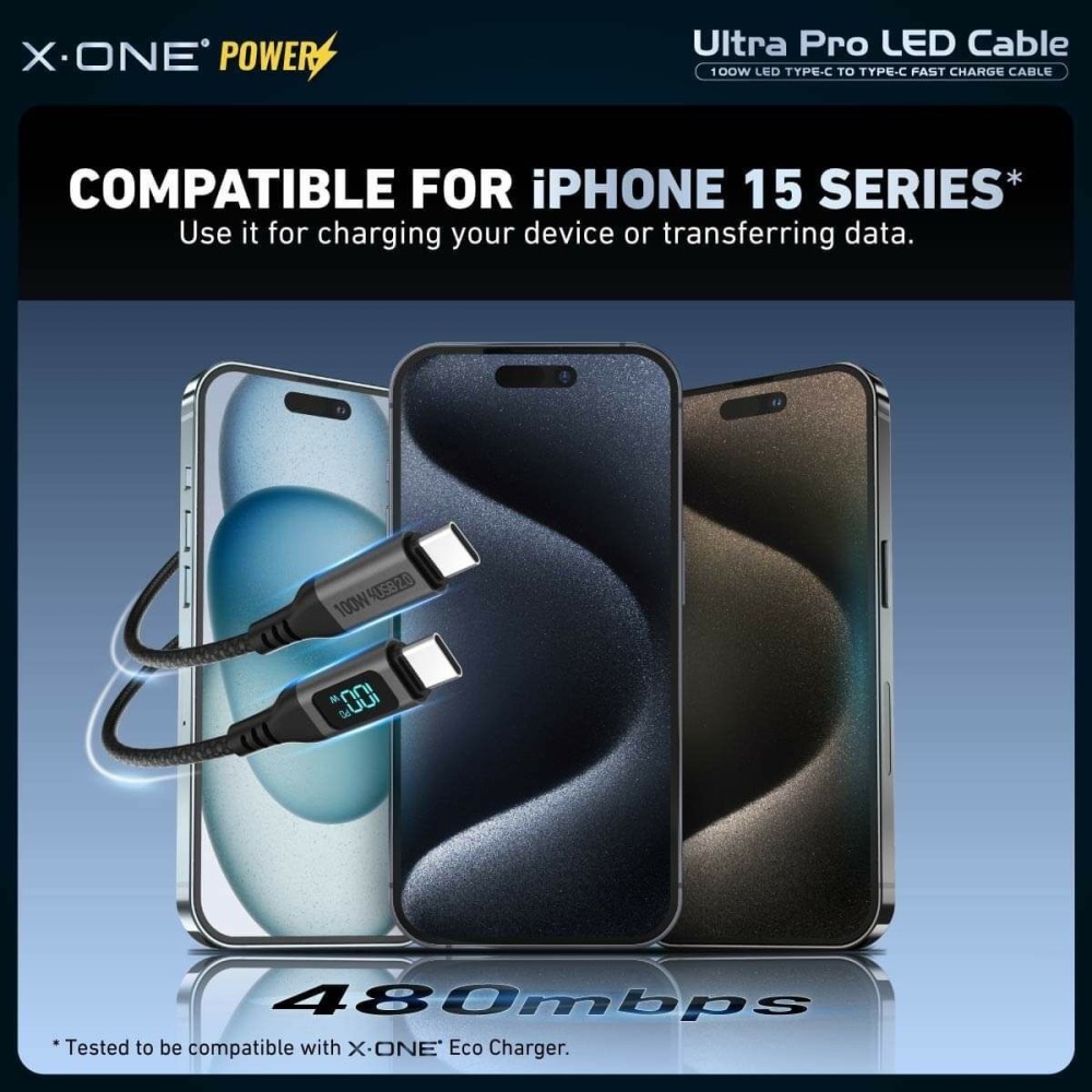 丞皇3C - X.ONE Type C to Type C 100W 1.5米 LED 數位顯示速度充電線-細節圖3