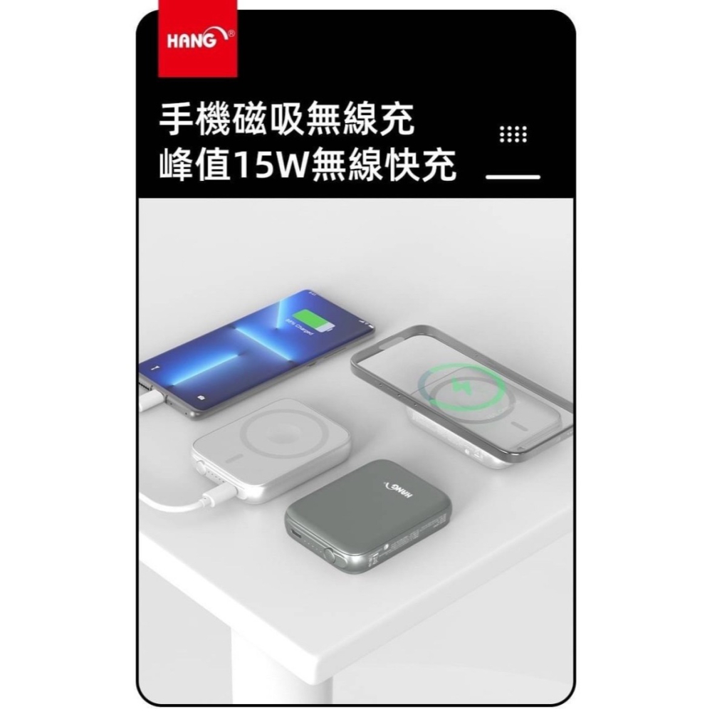 丞皇3C - HANG 磁吸三合一無線充電 行動電源 5000mah 有線/無線 手機/手錶充電 -灰色-細節圖8