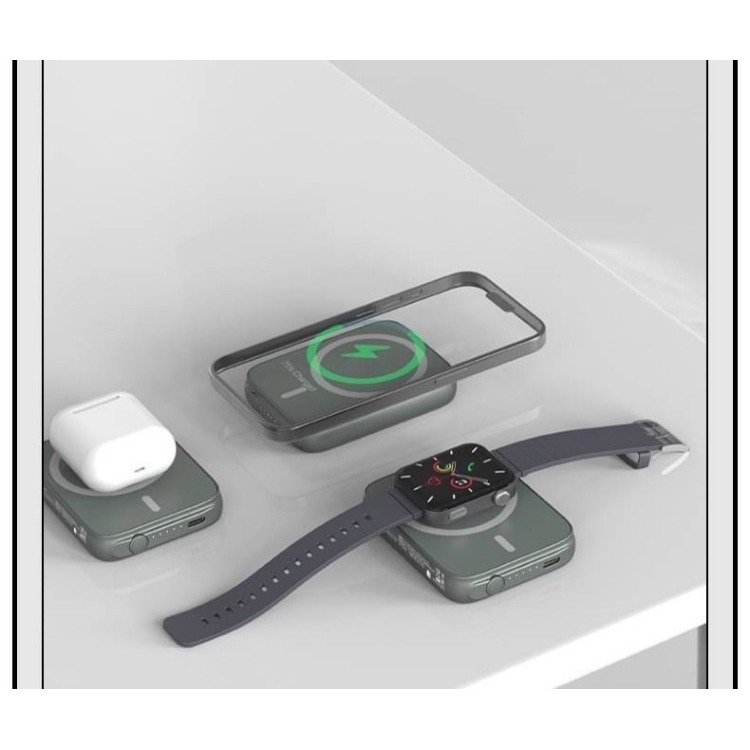 丞皇3C - HANG 磁吸三合一無線充電 行動電源 5000mah 有線/無線 手機/手錶充電 -灰色-細節圖11