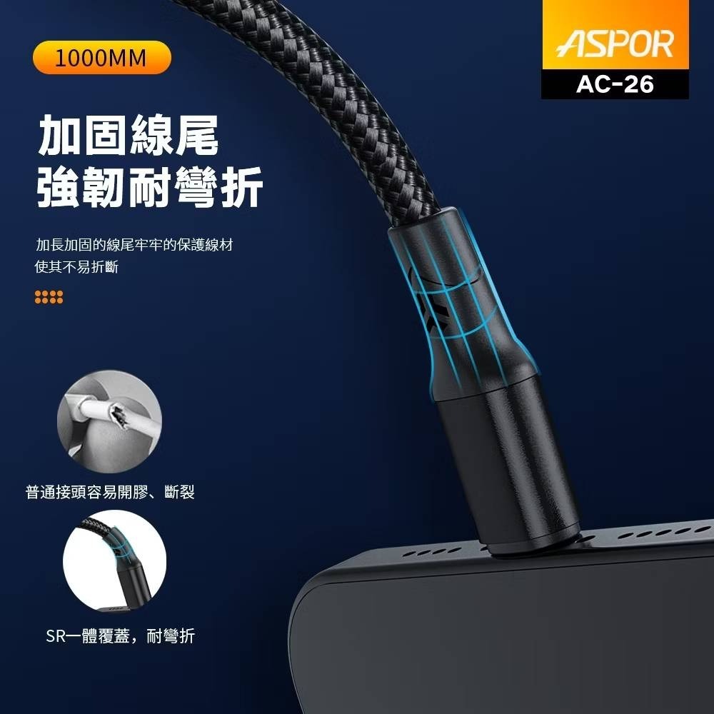 丞皇3C - 【ASPOR】急速快充數據線 3.1A大電流 強韌奈彎折 IPHONE/Type-C-細節圖7