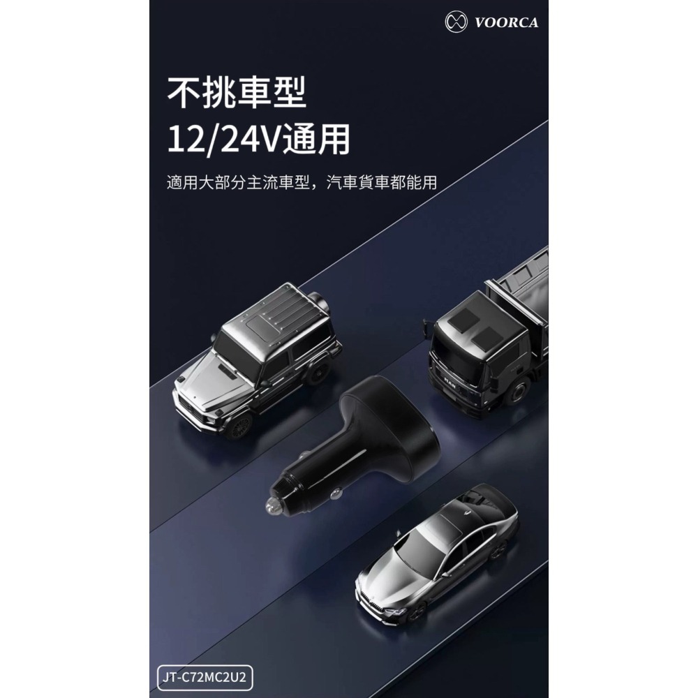 丞皇3C - VOORCA 72W速充型車用充電器 Type-C/USB-A 4孔車充頭(PD+QC多協議快充)-細節圖3