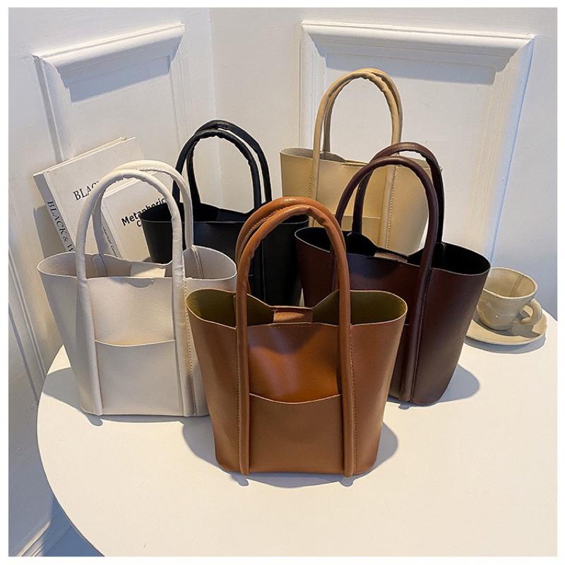 質感款 手提水桶包 皮革 手拿包 水桶包 咖啡/米白/卡其/棕色（現貨）-細節圖3