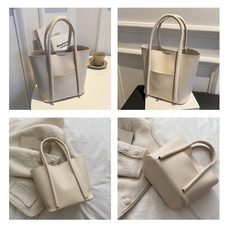 質感款 手提水桶包 皮革 手拿包 水桶包 咖啡/米白/卡其/棕色（現貨）-細節圖4