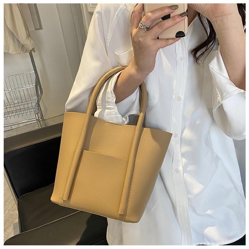 質感款 手提水桶包 皮革 手拿包 水桶包 咖啡/米白/卡其/棕色（現貨）-細節圖6