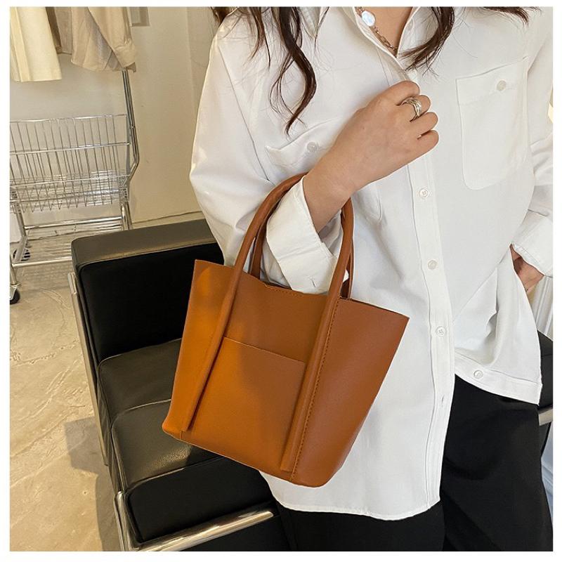 質感款 手提水桶包 皮革 手拿包 水桶包 咖啡/米白/卡其/棕色（現貨）-細節圖7