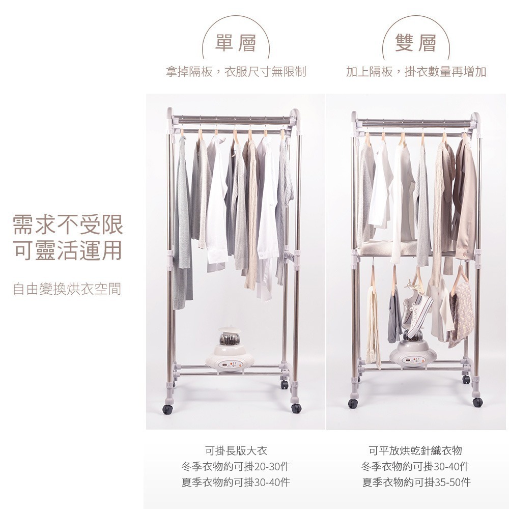 原廠公司貨【Mistral 美寧】多功能雙層衣物烘乾機JR-154HTT 烘衣架(殺菌 烘衣機 烘鞋 取暖 衣櫥)-細節圖8
