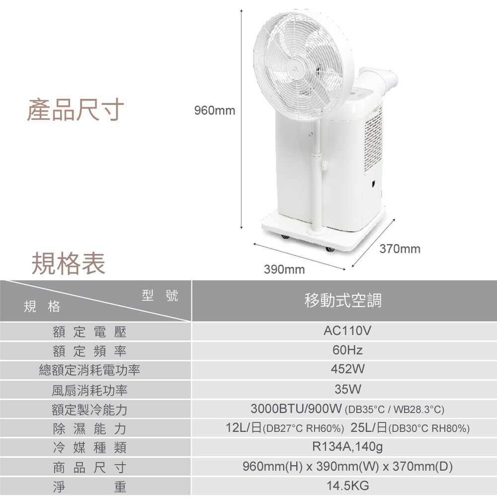 公司貨【美寧 Mistral】立體冷循環移動空調 JR-AC9D 移動式冷氣 唯一冷風口朝上設計-細節圖10