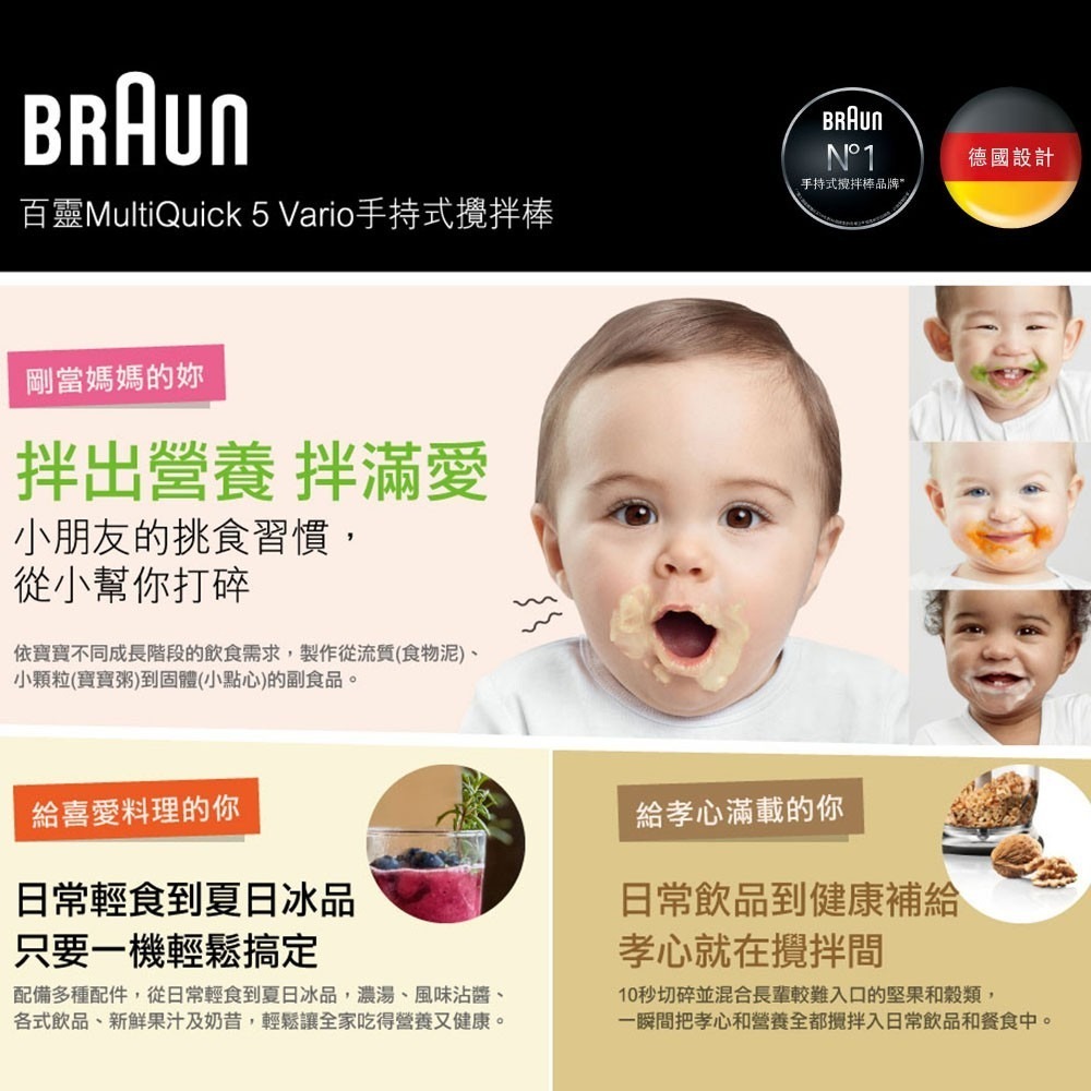 【現貨 再送精美刮刀一支】BRAUN 德國百靈手持式攪拌棒 MQ5035 附五大配件-細節圖2