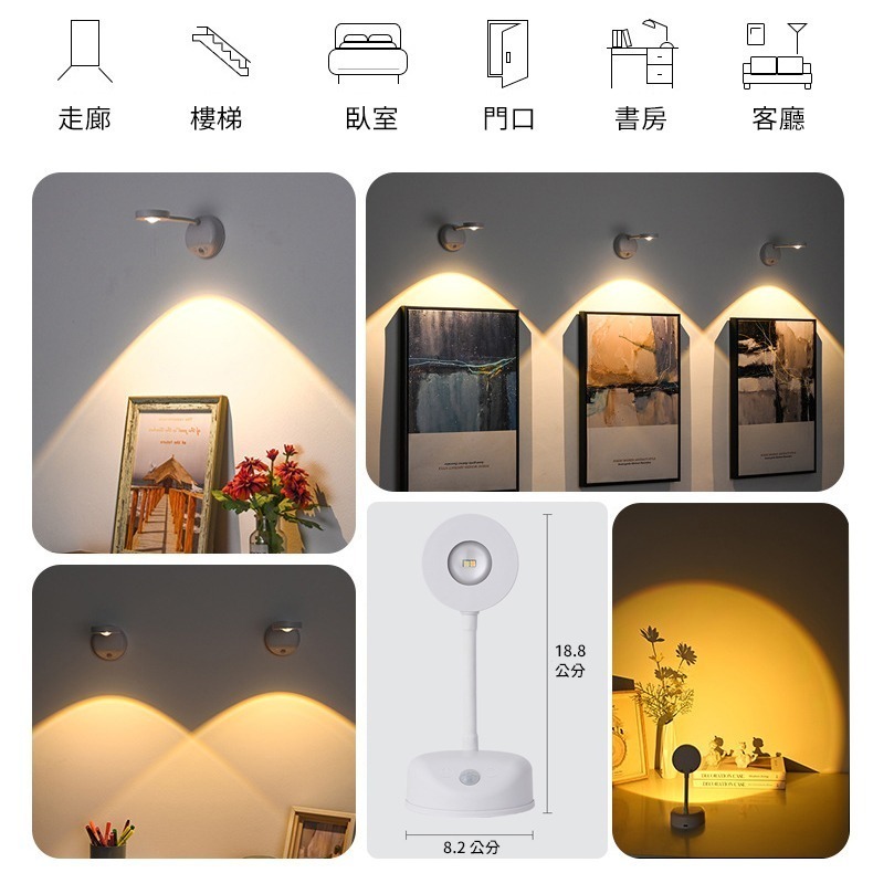 最新款 三色光源升級遙控版 充電式投射燈 LED人體感應燈 照畫燈 小夜燈-細節圖3