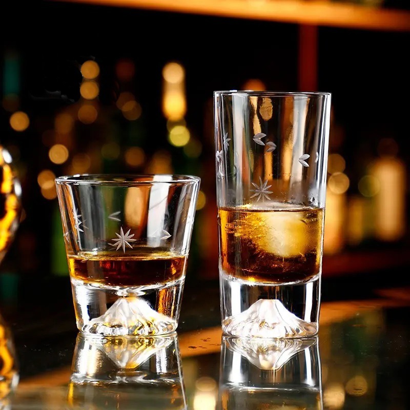 急速出貨 【贈 大冰球模】 富士山造型杯 酒杯 威士忌杯 木盒 櫻花雪山杯無鉛水晶玻璃杯水杯茶杯酒杯櫻花杯-細節圖7