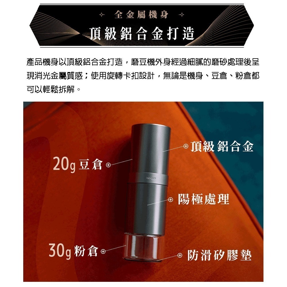 【日本NICOH】便攜式 USB電動磨豆機 NK-M08-細節圖3