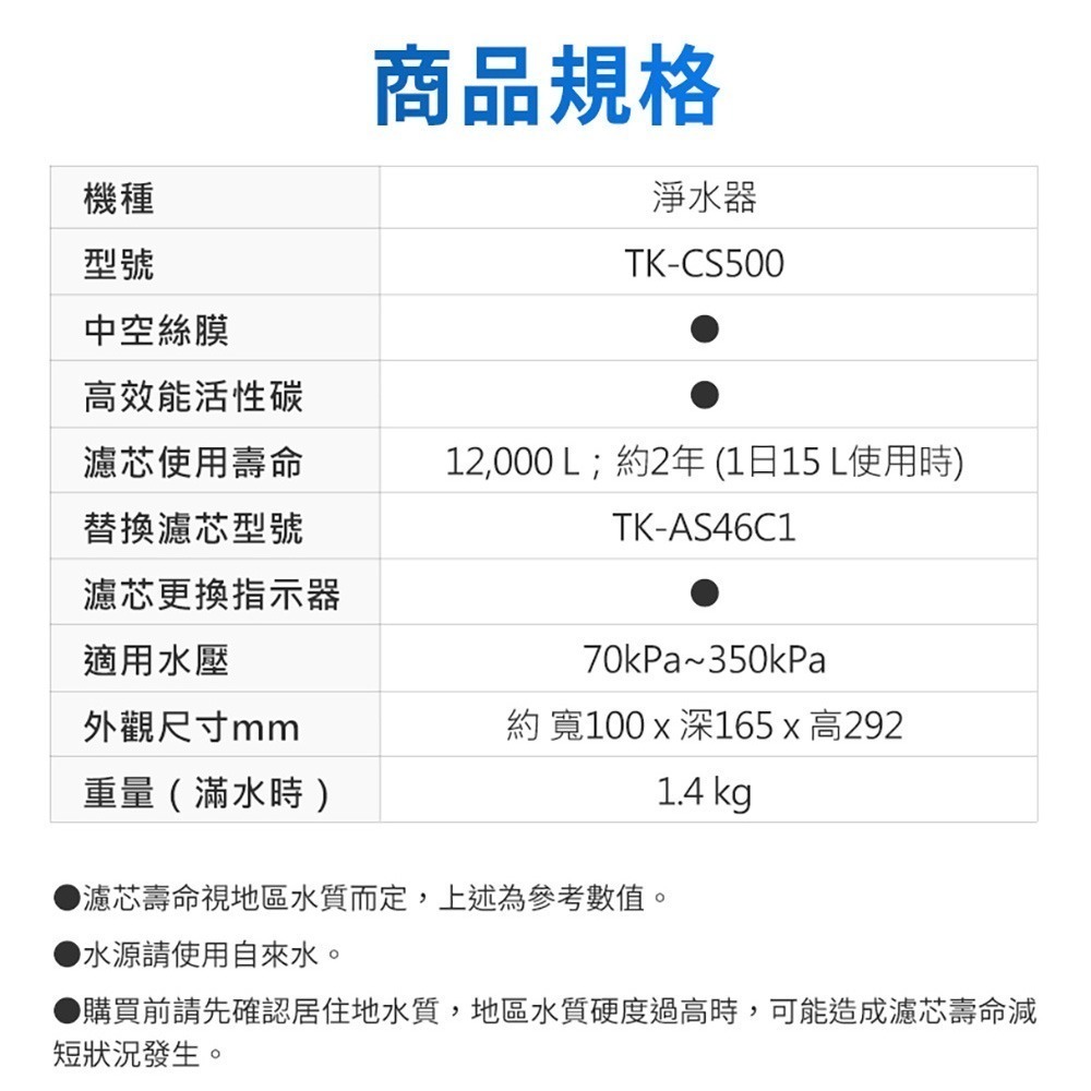 Panasonic國際牌 日本製桌上型除菌濾水器 TK-CS500 / TK-AS46C1濾芯-細節圖9