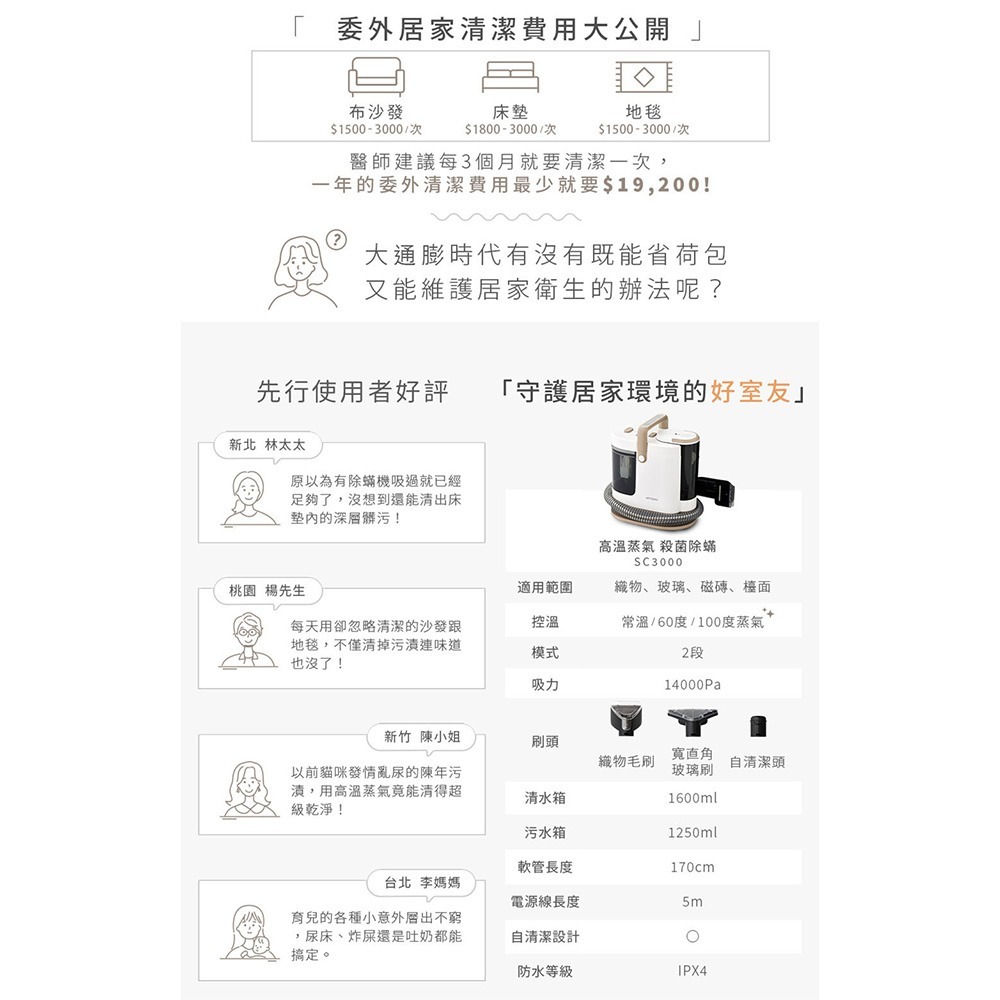 公司貨【ARTISAN 奧堤森】 蒸氣防黴織物清潔機 SC3000 殺菌 除蹣 清潔-細節圖3