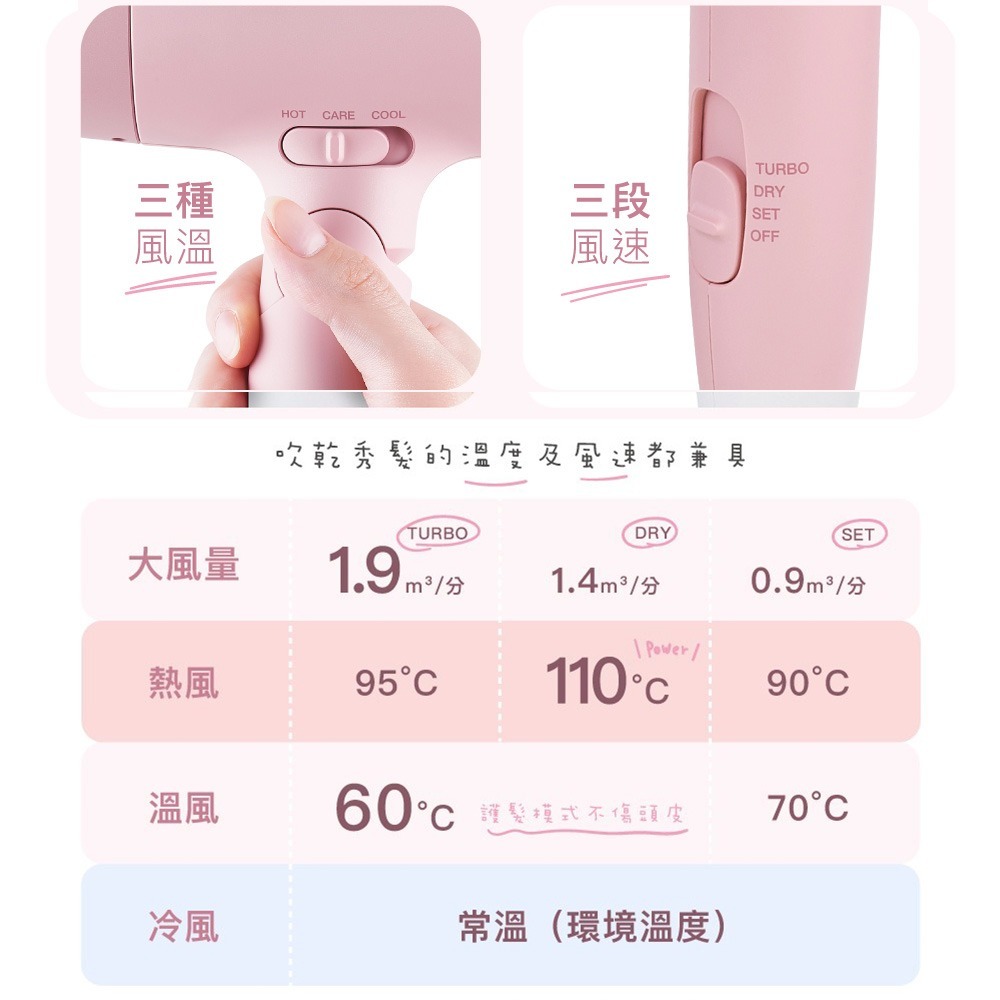 公司保固 TESCOM 輕巧大風量1.9㎥/分吹風機 TD550A TD550ATW (櫻花粉)-細節圖4