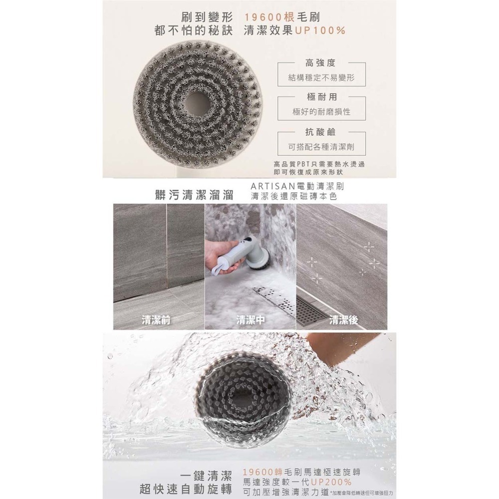 公司貨【ARTISAN 奧堤森】USB兩用電動清潔刷 暖月灰 CB300-細節圖5