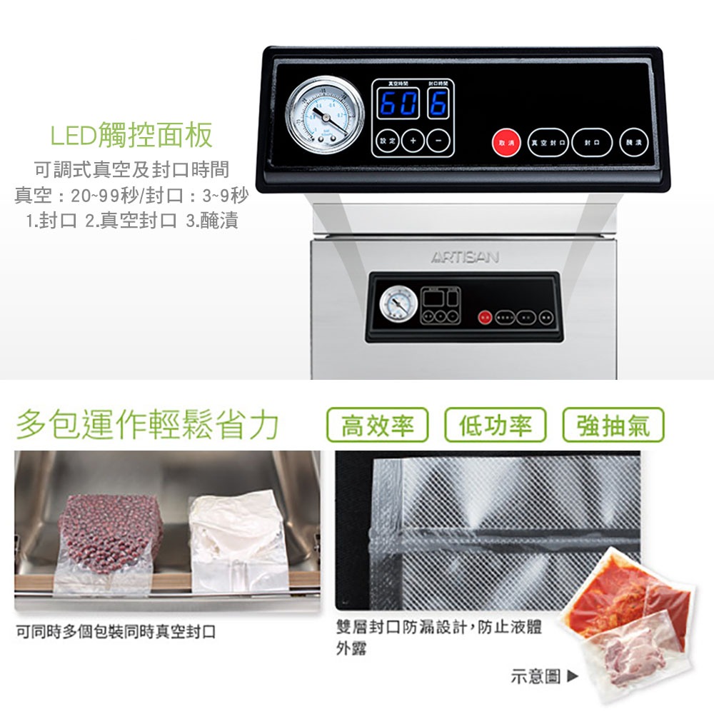 公司貨【ARTISAN奧堤森】不鏽鋼乾濕二用腔式真空包裝機/強化玻璃蓋CVS4300-細節圖6