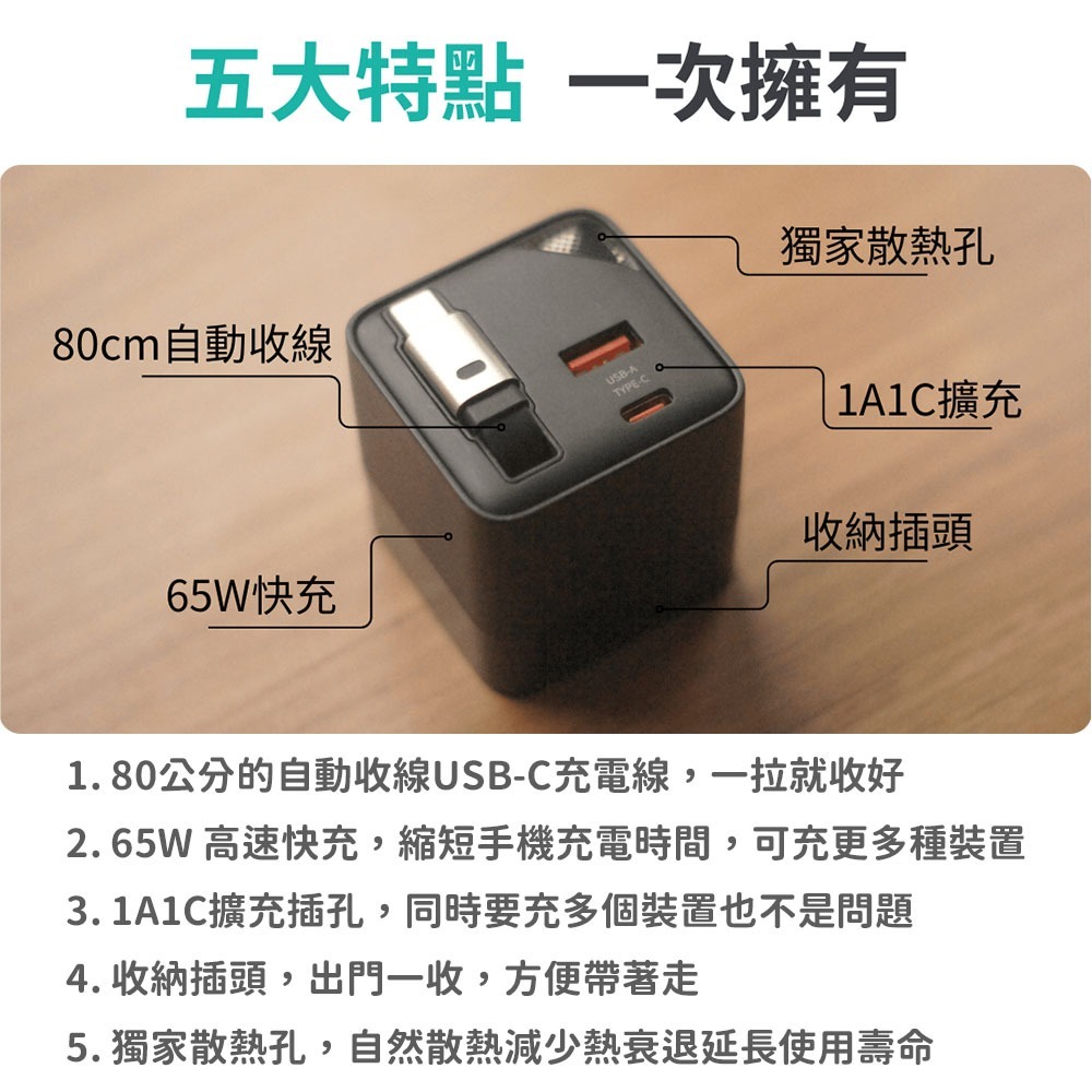 急速出貨【Fullidea】 Chagra 方瞬極魔方收線快充頭 支援全球電壓-細節圖2