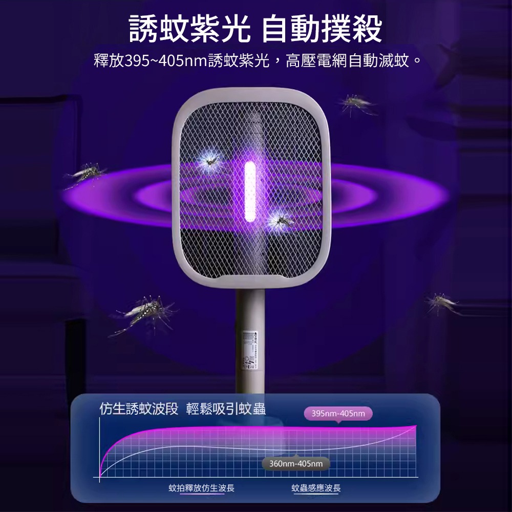 2025新款 電蚊拍 伸縮電蚊拍 捕蚊燈 3500V瞬間高壓 type-c 附立座 可換充電電池-細節圖3