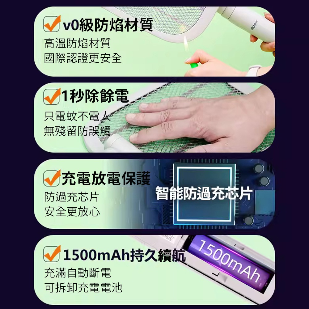 2025新款 電蚊拍 伸縮電蚊拍 捕蚊燈 3500V瞬間高壓 type-c 附立座 可換充電電池-細節圖8