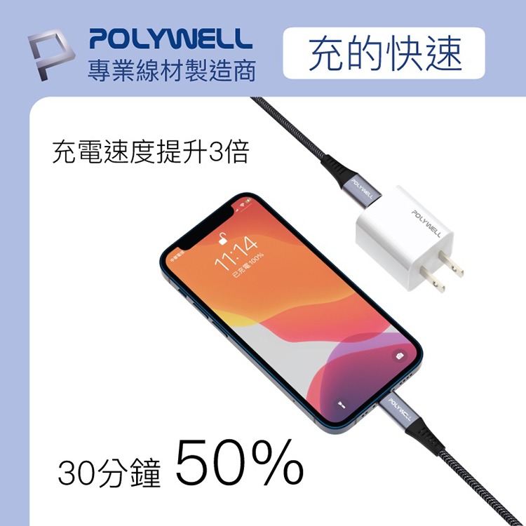 POLYWELL 寶利威爾 20W 迷你PD快充頭 Type-C充電頭 豆腐頭 旅充頭 充電器 適用蘋果iPhone安卓-細節圖2