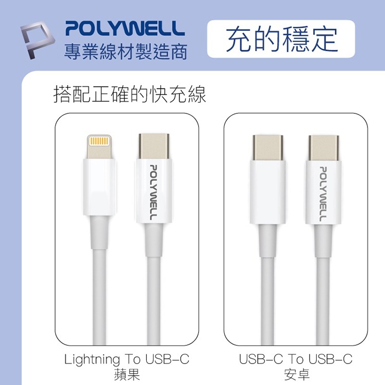 POLYWELL 寶利威爾 20W 迷你PD快充頭 Type-C充電頭 豆腐頭 旅充頭 充電器 適用蘋果iPhone安卓-細節圖8