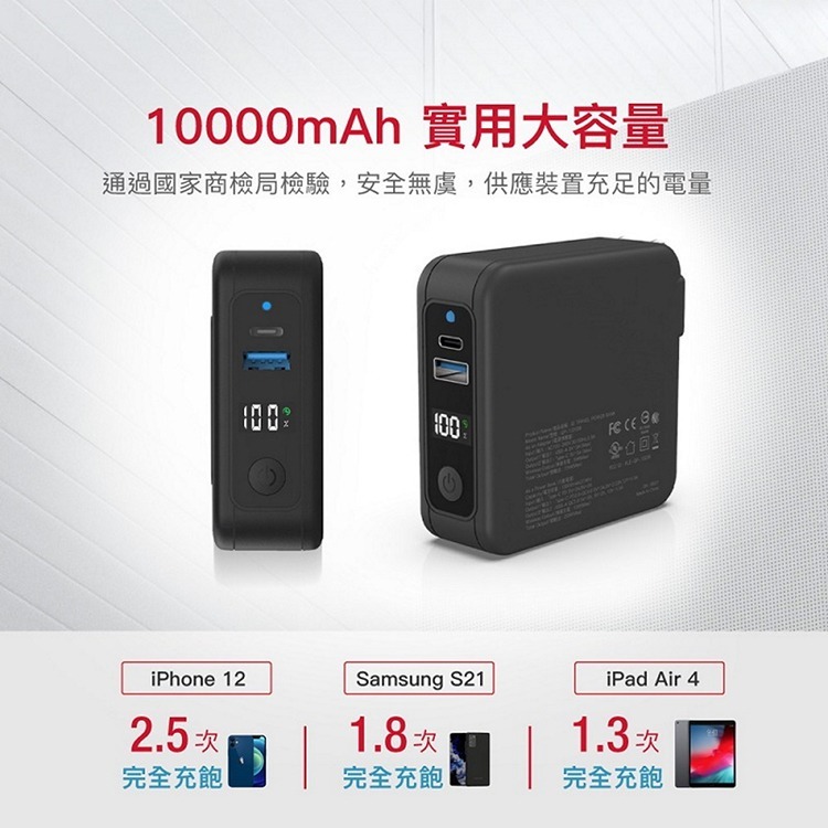 Gigastone 立達 QP-10200B 4合1 Qi無線旅充行動電源 10000mAh Type-C 快充 充電器-細節圖2