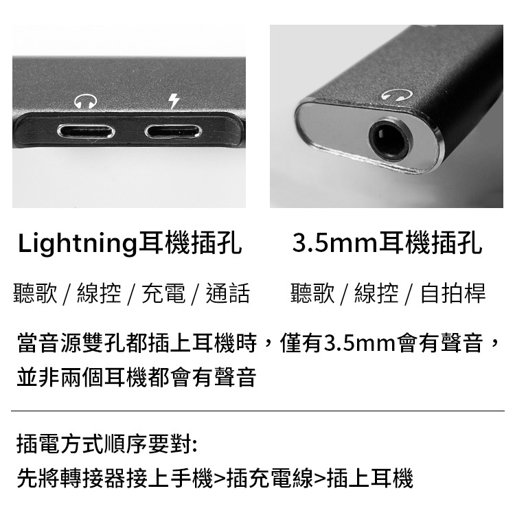 bono iPhone 雙 Lightning + 3.5mm 多功能音源轉接線 轉接頭 充電 聽歌 轉接器 音源線-細節圖2