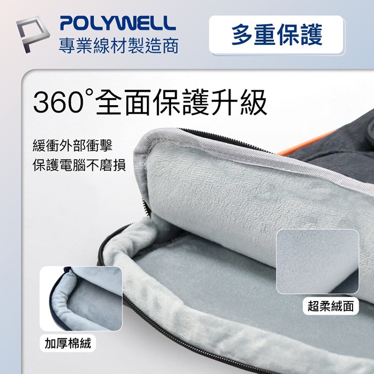 POLYWELL 寶利威爾 多功能時尚筆電包 筆電套 筆電包 保護套 可肩背 防撥水 防震 防刮 筆記型電腦包 公事包-細節圖7